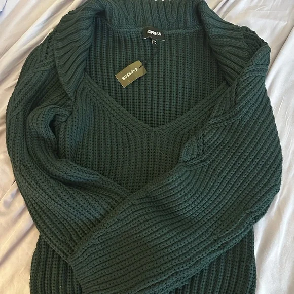 Express Deep Green V-Neck Sweater - Picture 1 of 4